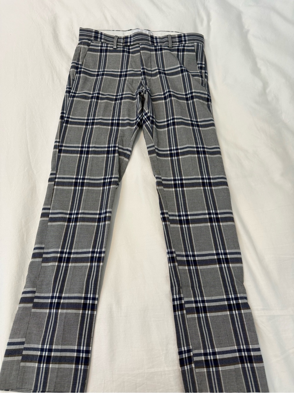 Topman Blue, Gray & White Plaid Trousers